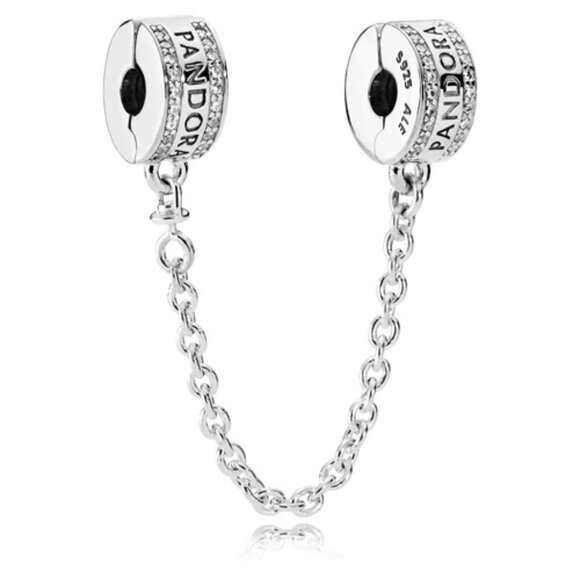 Authentic Pandora Logo Safety Chain 792057CZ-05 CZ Sterling Silver Clip - Picture 5 of 5